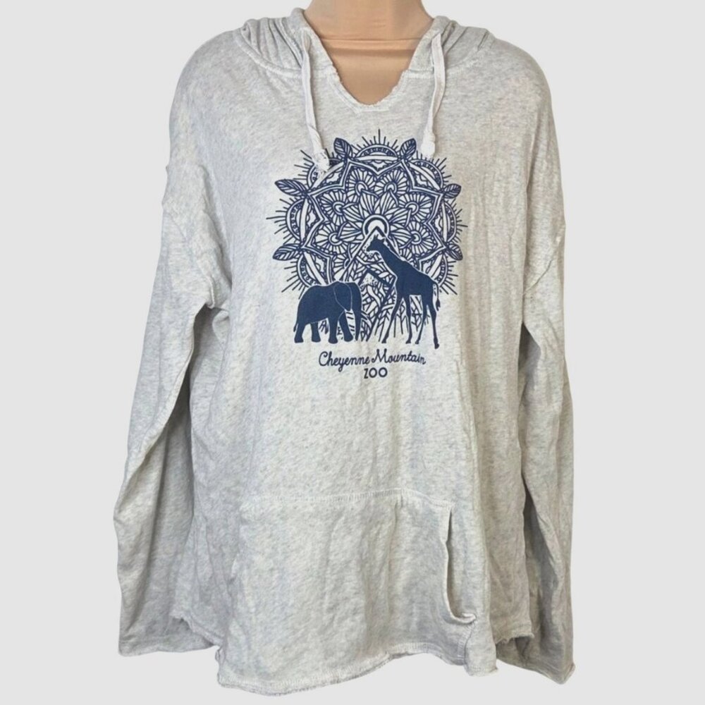MV Sport Mens Size XL Cheyenne Mountain Zoo Hoodie Light Gray Long Sleeve